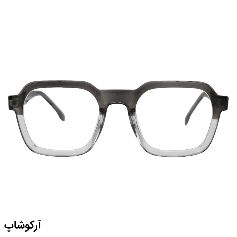 فریم عینک طبی با فریم رنگ طوسی، شکل مربعی، از جنس استات و دسته سیم‌دار و لولا فنردار مدل 250610 — تصویر ۲