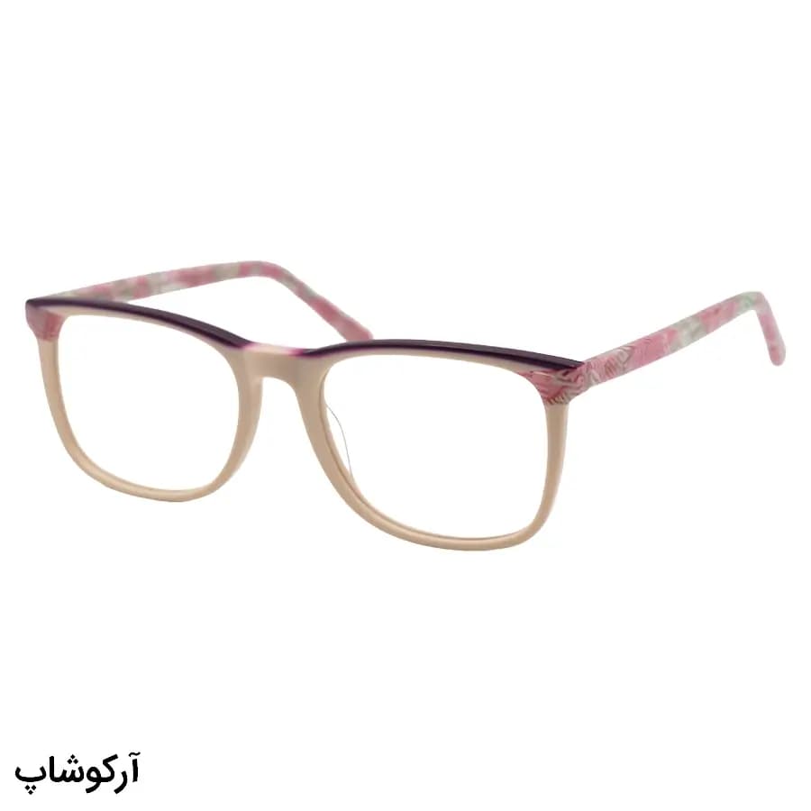 عینک طبی زنانه Dior با فریم رنگ کرمی، شکل مربعی، از جنس استات و دسته چندرنگ و سیم‌دار و لولا فنری مدل SL-A616