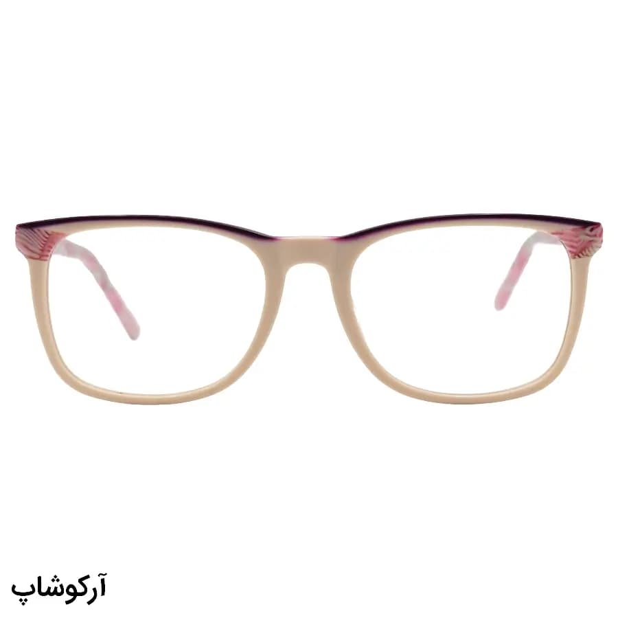 عینک طبی زنانه Dior با فریم رنگ کرمی، شکل مربعی، از جنس استات و دسته چندرنگ و سیمدار و لولا فنری مدل SL-A616 — تصویر ۲