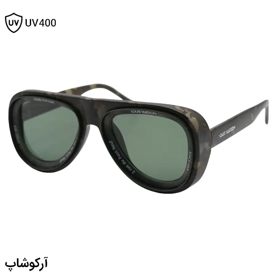 عینک آفتابی LOUIS VUITTON با فریم رنگ سبز چریکی، شکل خلبانی و لنز سبز تیره مدل 7781
