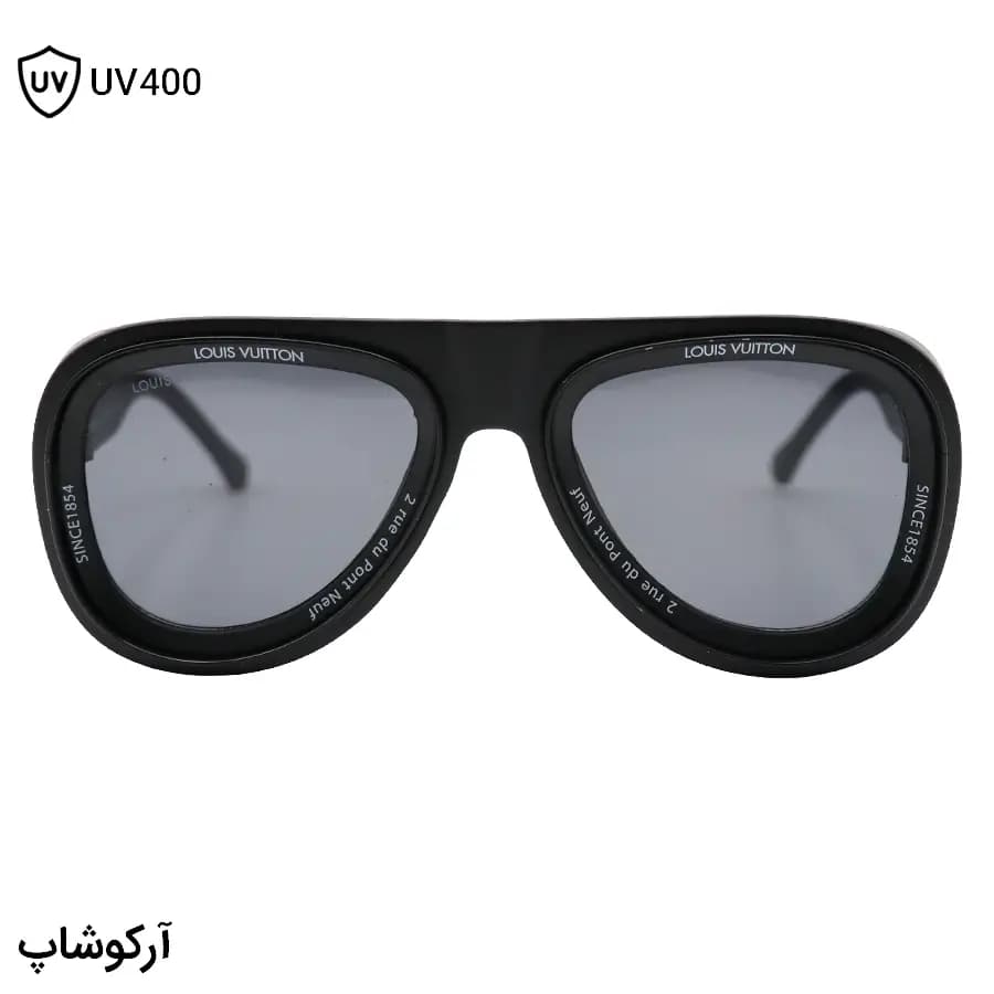 عینک آفتابی لویی ویتون با فریم مشکی مات، شکل خلبانی و لنز دودی تیره مدل 7781 — تصویر ۳