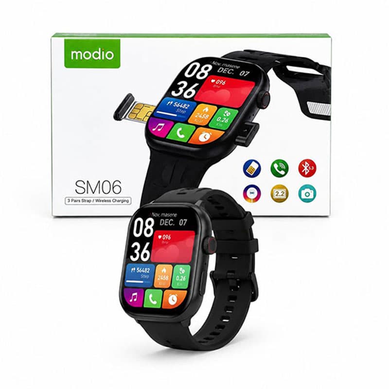 ساعت هوشمند سیم کارت خور مودیو اصل مدل Modio SM06 | به همراه ۳ جفت بند و دوربین مخفی + (گارانتی طلایی) — تصویر ۳