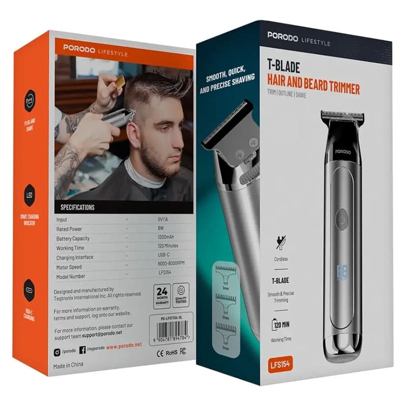 ماشین اصلاح ریش تراش موی سر و صورت برند پرودو اورجینال مدل LFS154 تیغه T-Blade ضد آب+(گارانتی طلایی) — تصویر ۶
