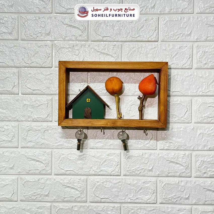 جاکلیدی دیواری چوبی فانتزی مدل خانه پاییزی سهیل — تصویر ۵
