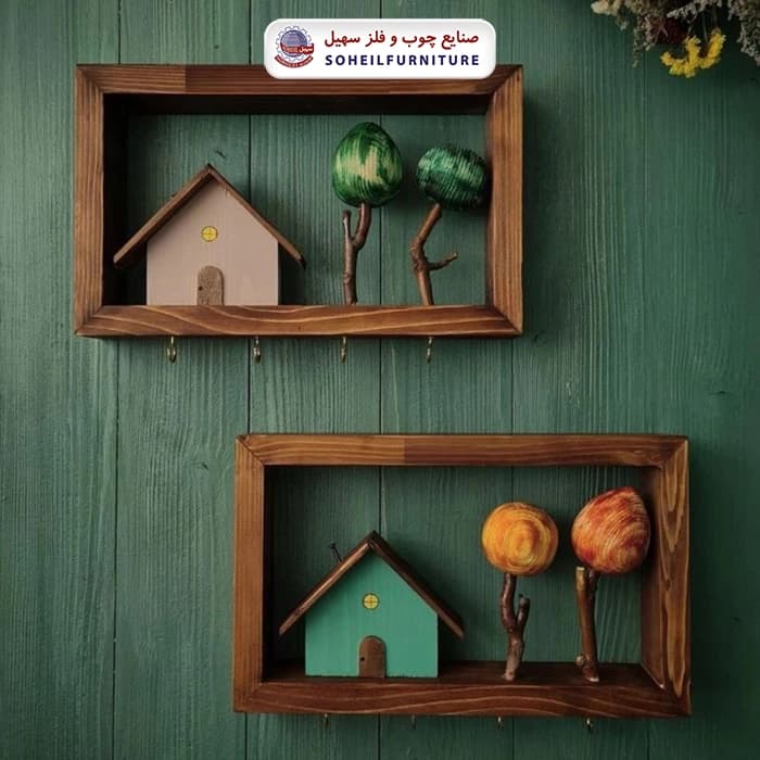 جاکلیدی دیواری چوبی فانتزی مدل خانه پاییزی سهیل — تصویر ۶