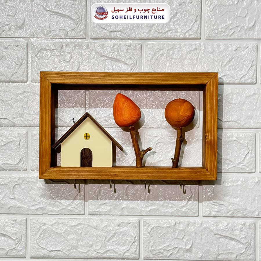 جاکلیدی دیواری چوبی فانتزی مدل خانه پاییزی سهیل — تصویر ۳