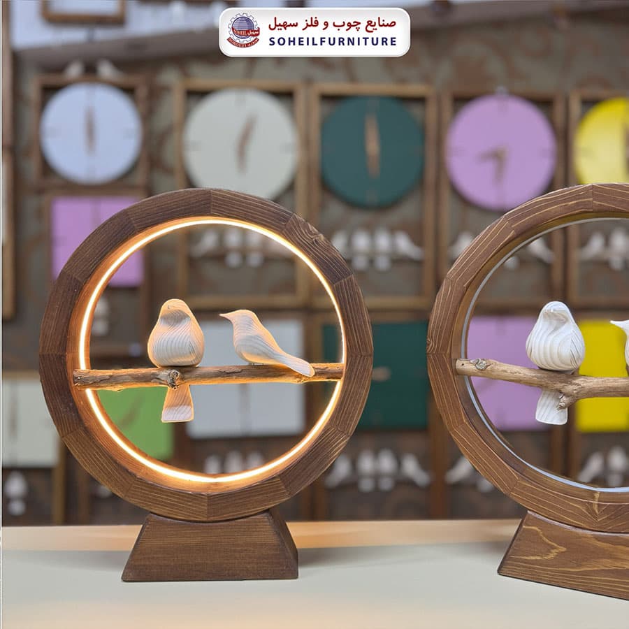 آباژور چوبی نئونی مدل رینگی پرنده دار سهیل — تصویر ۴