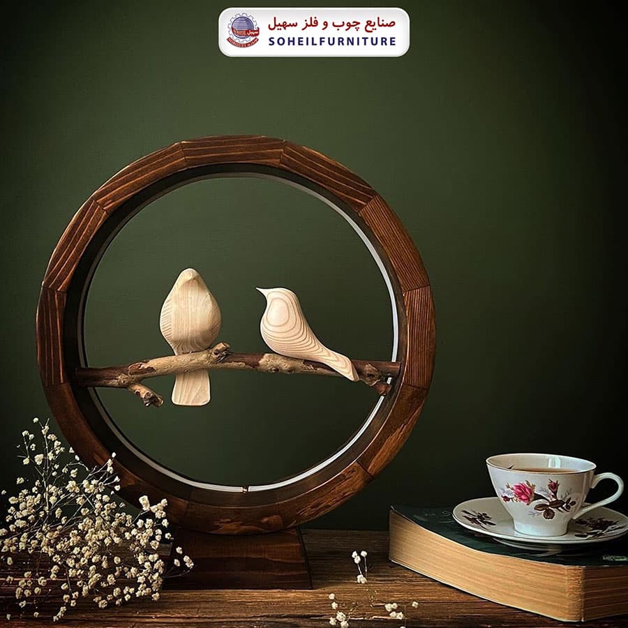 آباژور چوبی نئونی مدل رینگی پرنده دار سهیل — تصویر ۲