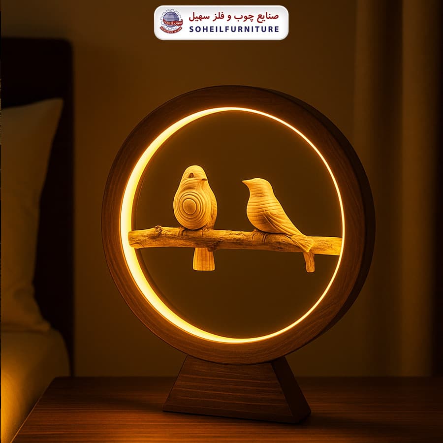 آباژور چوبی نئونی مدل رینگی پرنده دار سهیل — تصویر ۵