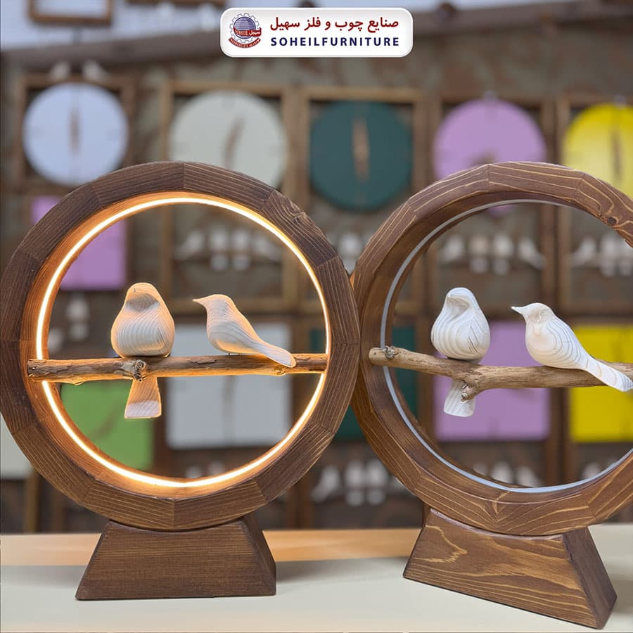 آباژور چوبی نئونی مدل رینگی پرنده دار سهیل — تصویر ۳