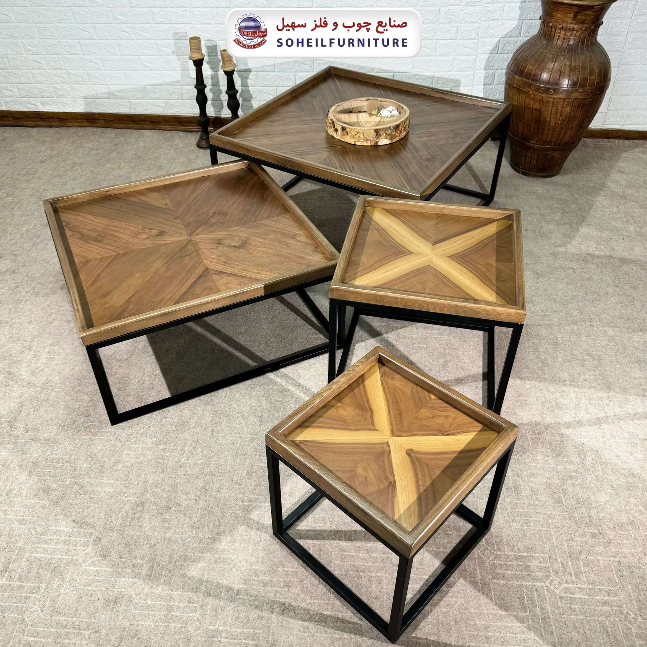بغل مبل چوب و فلز 2 تیکه مدل همتا سهیل (چوب گردو) — تصویر ۴