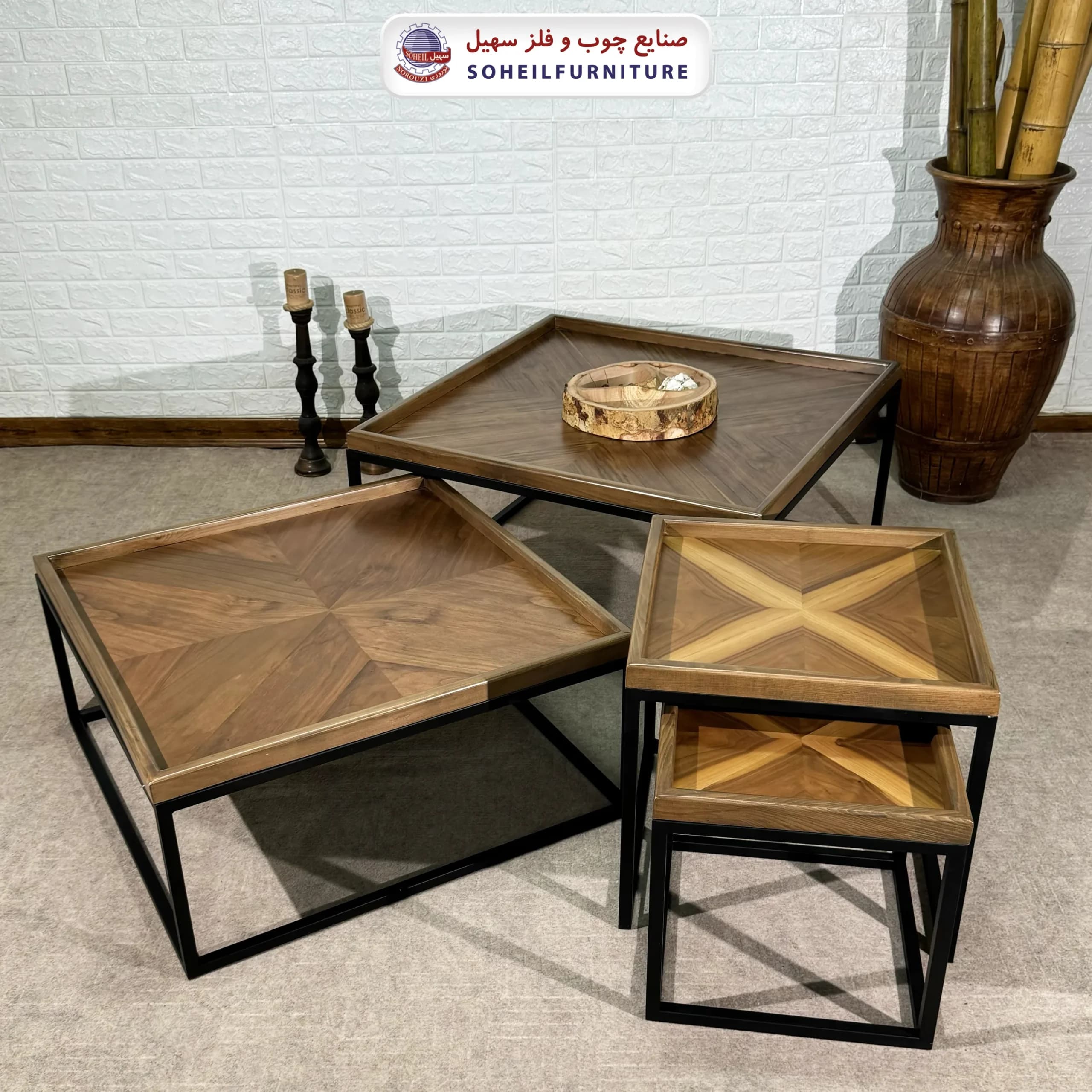 بغل مبل چوب و فلز 2 تیکه مدل همتا سهیل (چوب گردو) — تصویر ۵