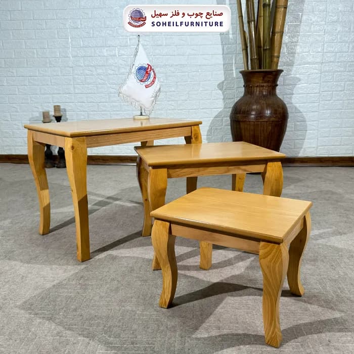 میز عسلی سه تکه نئو کلاسیک چوب و MDF مدل 139 سهیل (روکش طبیعی چوب بلوط) — تصویر ۴