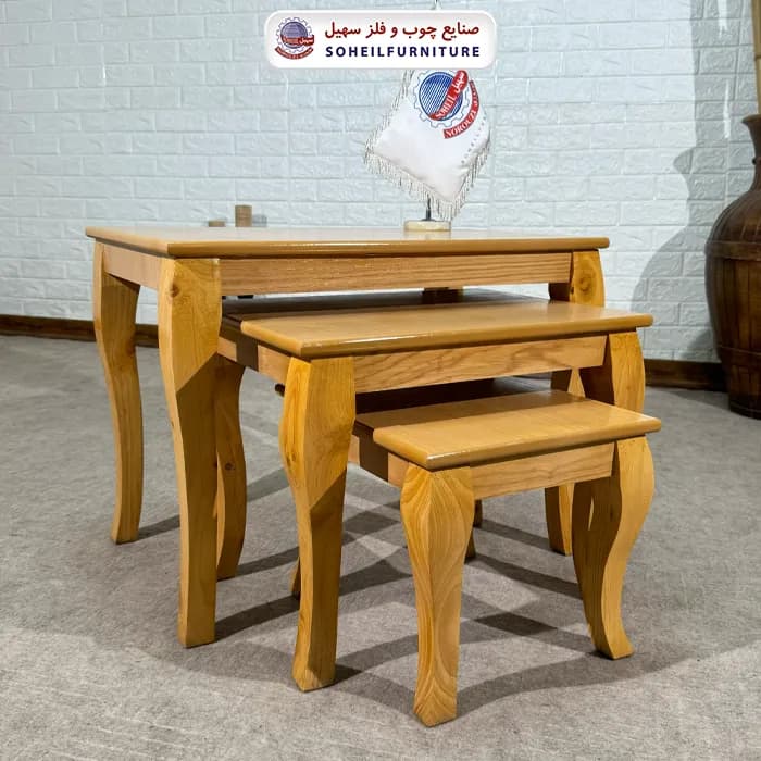 میز عسلی سه تکه نئو کلاسیک چوب و MDF مدل 139 سهیل (روکش طبیعی چوب بلوط) — تصویر ۳