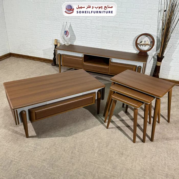 میز عسلی چوبی مدرن سه تیکه مدل 0091 سهیل — تصویر ۲