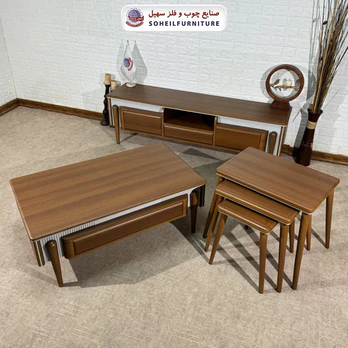 میز عسلی چوبی مدرن سه تیکه مدل 0091 سهیل — تصویر ۳