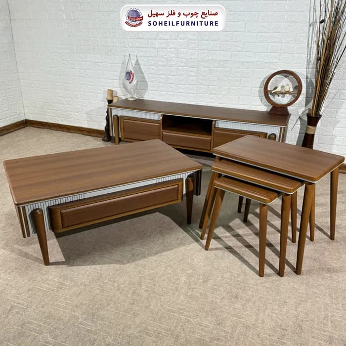میز عسلی چوبی مدرن سه تیکه مدل 0091 سهیل — تصویر ۴