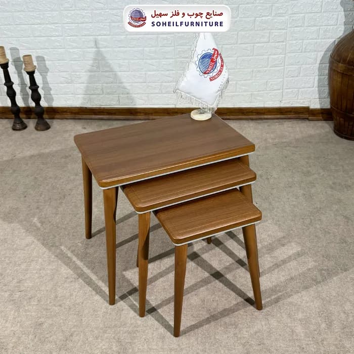 میز عسلی چوبی مدرن سه تیکه مدل 0091 سهیل