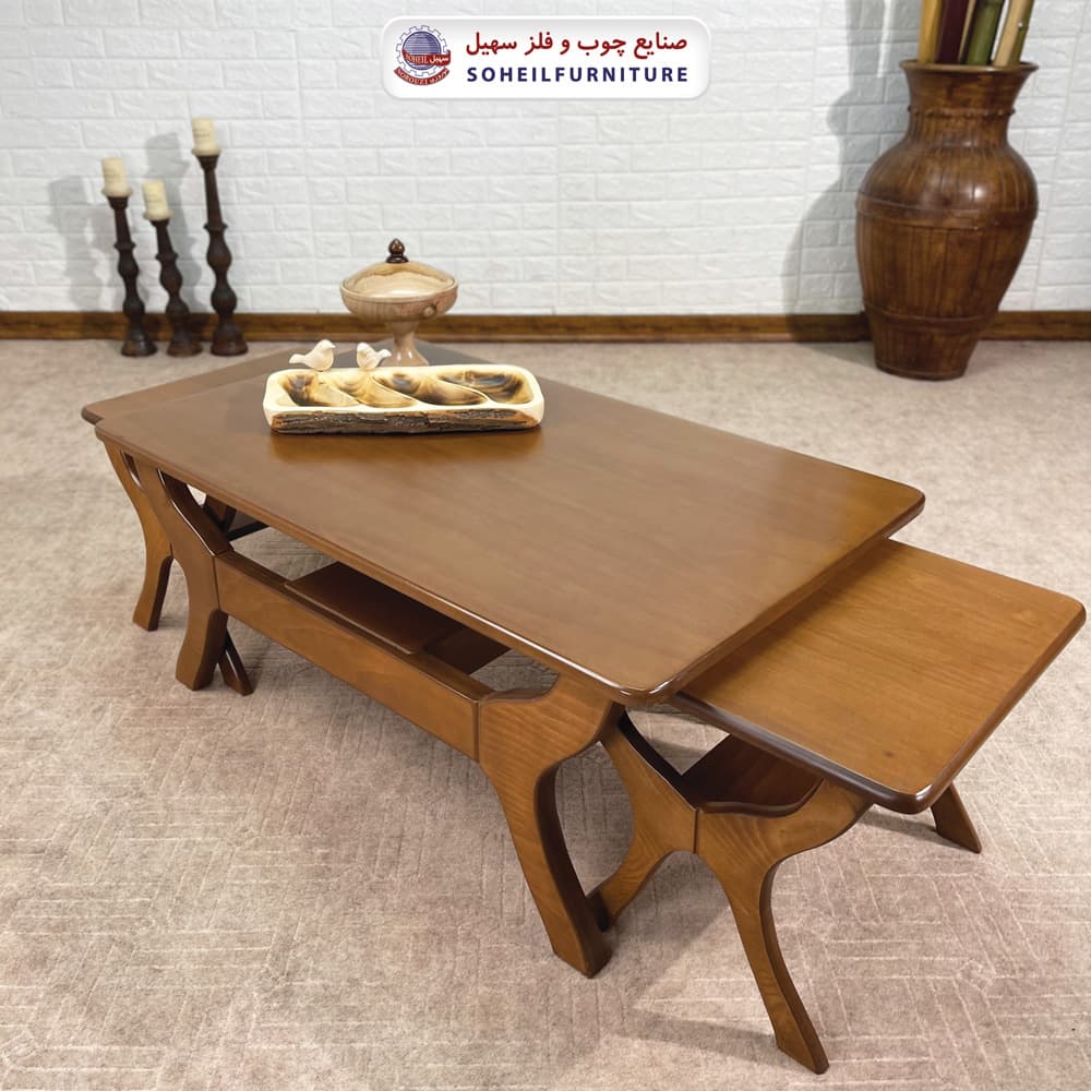 ست میز جلومبلی و عسلی چوبی مدل الیت سهیل (روکش طبیعی چوب راش گرجستان)