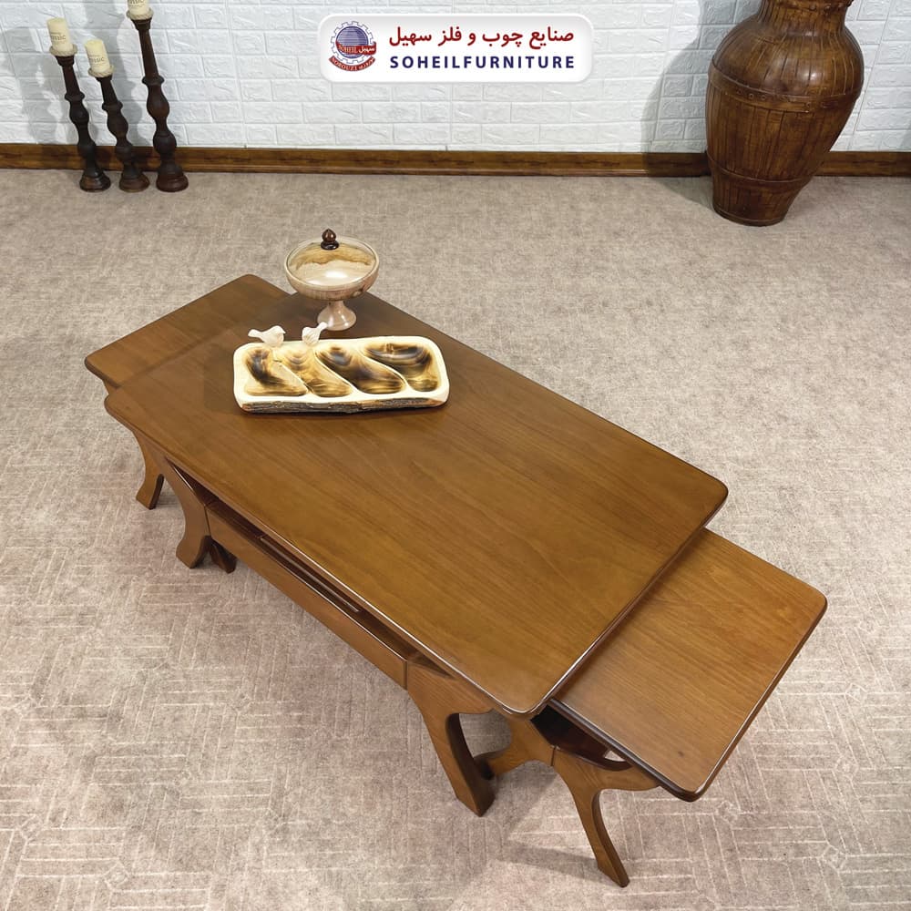 ست میز جلومبلی و عسلی چوبی مدل الیت سهیل (روکش طبیعی چوب راش گرجستان) — تصویر ۶