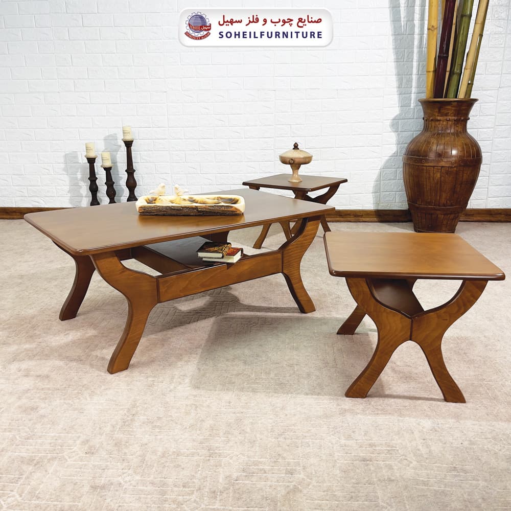 ست میز جلومبلی و عسلی چوبی مدل الیت سهیل (روکش طبیعی چوب راش گرجستان) — تصویر ۳