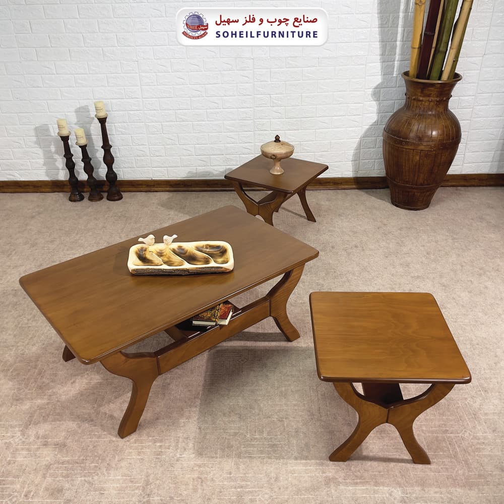 ست میز جلومبلی و عسلی چوبی مدل الیت سهیل (روکش طبیعی چوب راش گرجستان) — تصویر ۴