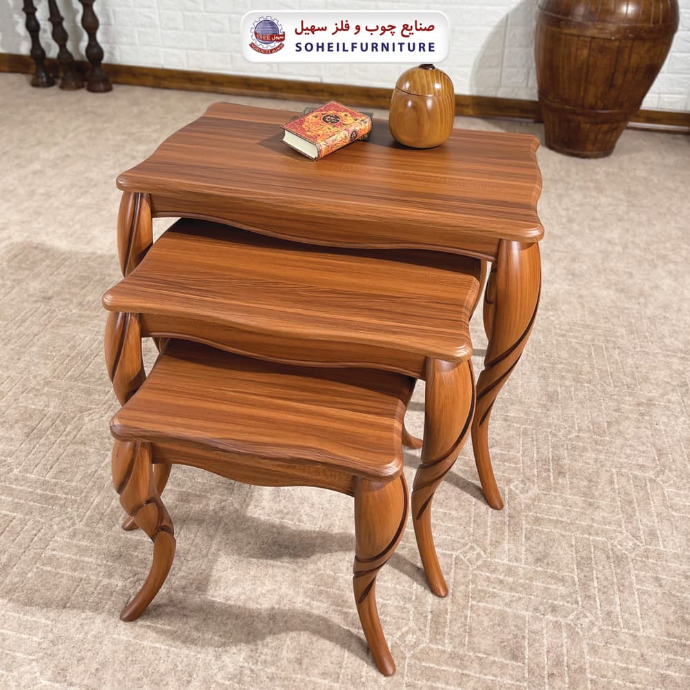 میز عسلی چوبی کلاسیک سه تیکه مدل 0070 سهیل — تصویر ۶