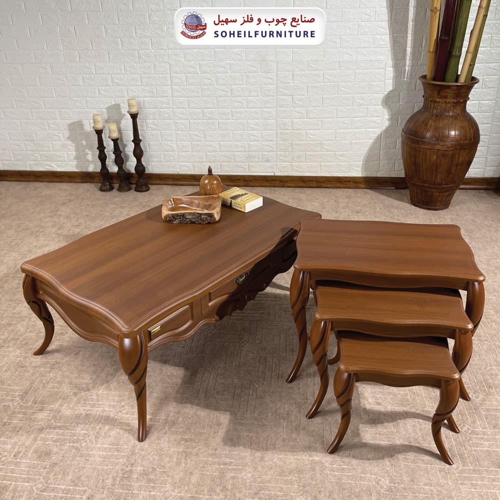 میز عسلی چوبی کلاسیک سه تیکه مدل 0070 سهیل — تصویر ۴