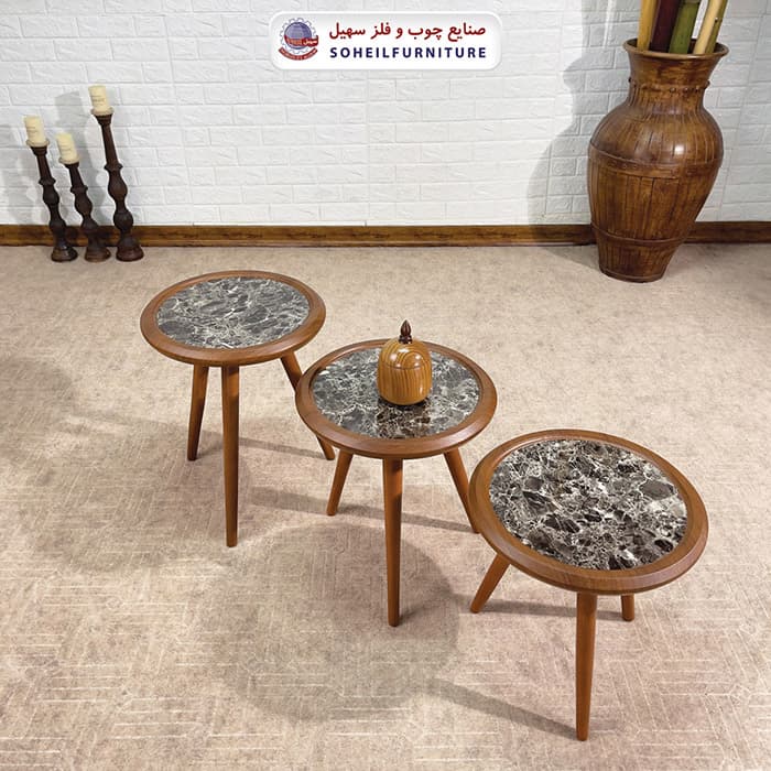 میز عسلی چوبی مدرن سه تیکه مدل 0077 سهیل — تصویر ۳