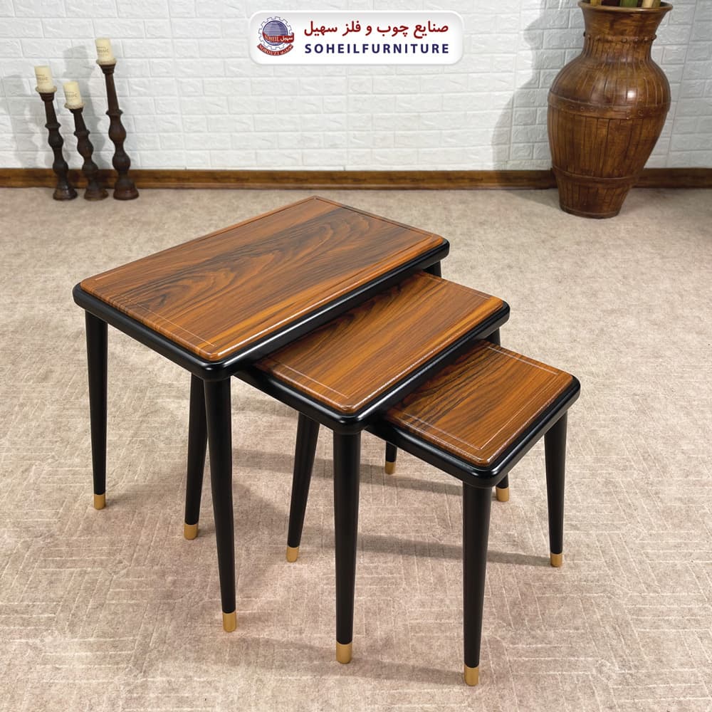 میز عسلی چوبی مدرن سه تیکه مدل 0082 سهیل — تصویر ۲