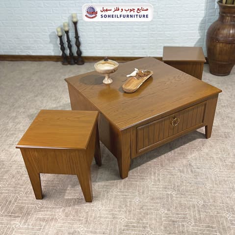 میز عسلی(بغل مبل) چوبی مدرن مدل 141 سهیل (روکش طبیعی چوب بلوط) — تصویر ۴