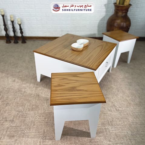 میز عسلی(بغل مبل) چوبی مدرن مدل 141 سهیل (روکش طبیعی چوب بلوط) — تصویر ۸
