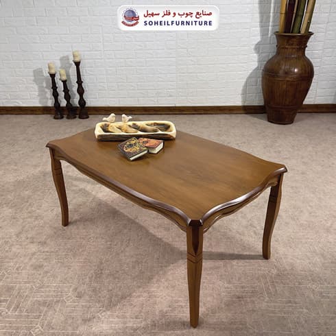 میز جلومبلی چوبی کلاسیک مدل ویکتوریا سهیل (روکش طبیعی چوب راش گرجستان)