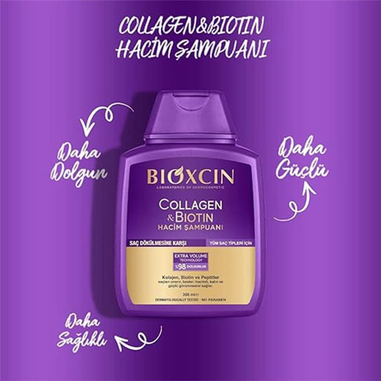 شامپو Bioxcin مدل Collagen and Biotin حجم 300 میلی لیتر — تصویر ۴