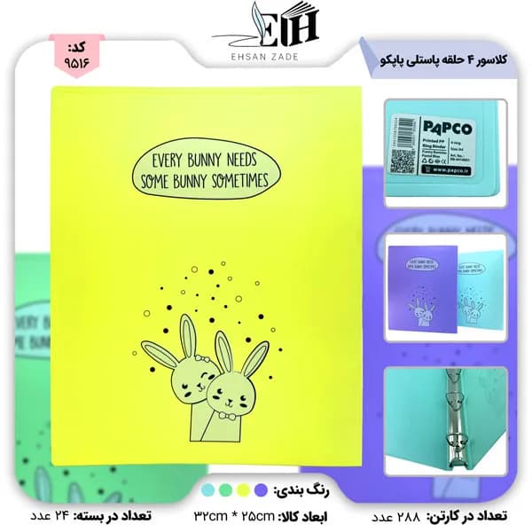 پاپکو-کلاسور 4 حلقه پاستلي کد 4418