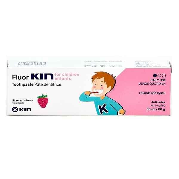 خمیر دندان کودک ضد پوسیدگی کین Kin حجم 50 میل اصل | طعم توت فرنگی، حاوی فلوراید و زایلیتول