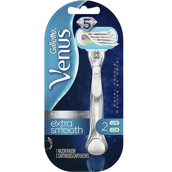 تیغ اصلاح پلاتینی ونوس مدل Extra Smooth ژیلت (Gillette) اصل | دارای تیغه یدکی اضافه، مخصوص خانم‌ها