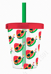 بطری در دار و نی دار مینیسو، مدل Fruit Series Plastic Water Bottle with Straw، هندوانه، سبز/قرمز، 440 میلی لیتر