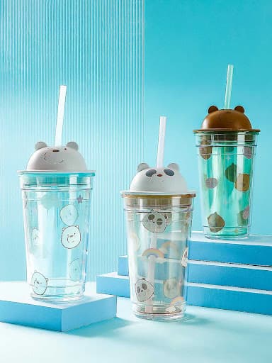 بطری در دار و نی دار مینیسو، مدل We Bare Bears- Water Bottle، ما خرسها، سبز، 440 میلی لیتر — تصویر ۳