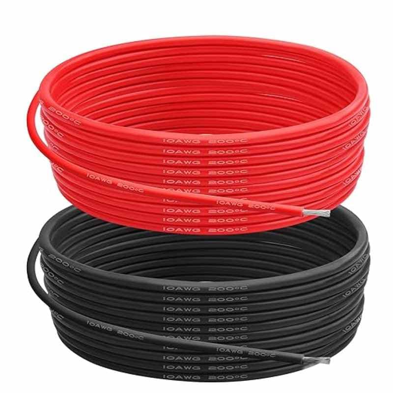 سیم کابل مسی HuLuWa انعطاف‌پذیر باتری جوشکاری 8 گیج AWG طول 10 متر مشکی + 10 متر قرمز