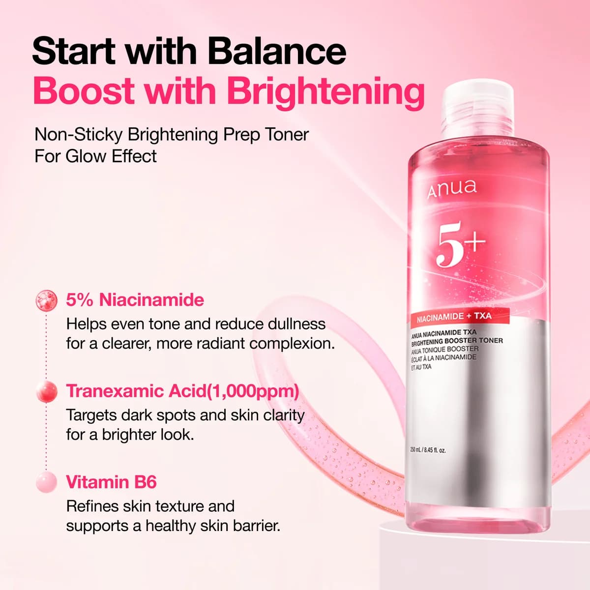 تونر بوستر ترانگرامیک اسید و نیاسینامید آنوا ضد لک و روشن کننده پوست ANUA NIACINAMIDE TXA BRIGHTNING BOSTER TONER — تصویر ۴
