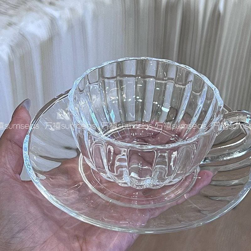 ست 6 نفره فنجان و نعلبکی شیاردار شفاف برند دلی — تصویر ۸