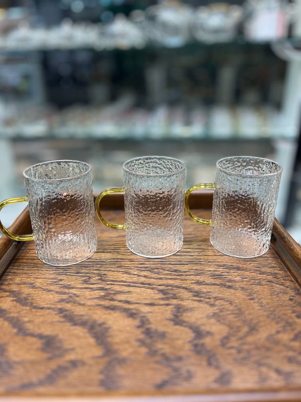 لیوان پیرکس دسته عسلی سه مدل گندمی – راه راه – درختی