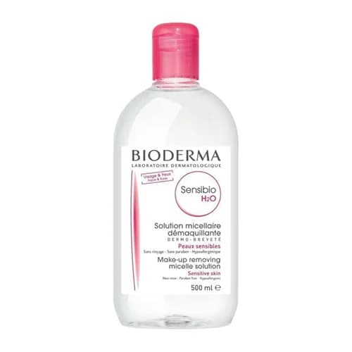 محلول پاک کننده آرایش صورت و دور چشم بایودرما پوست خشک 500 میل Bioderma Sensibio H2O Micellar Water 500ml