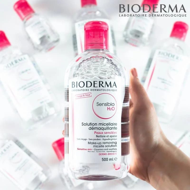 محلول پاک کننده آرایش صورت و دور چشم بایودرما پوست خشک 500 میل Bioderma Sensibio H2O Micellar Water 500ml — تصویر ۲