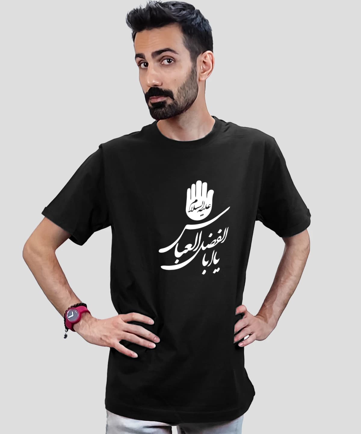 تیشرت مردانه و زنانه مذهبی طرح یا اباالفضل عباس کد 499 — تصویر ۳