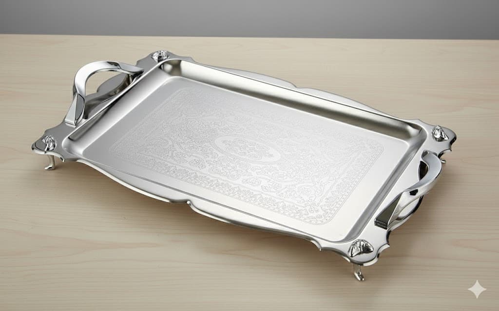 سینی استیل گلدار پایه دار بزرگ نیوهوم کد: NH08-1214P