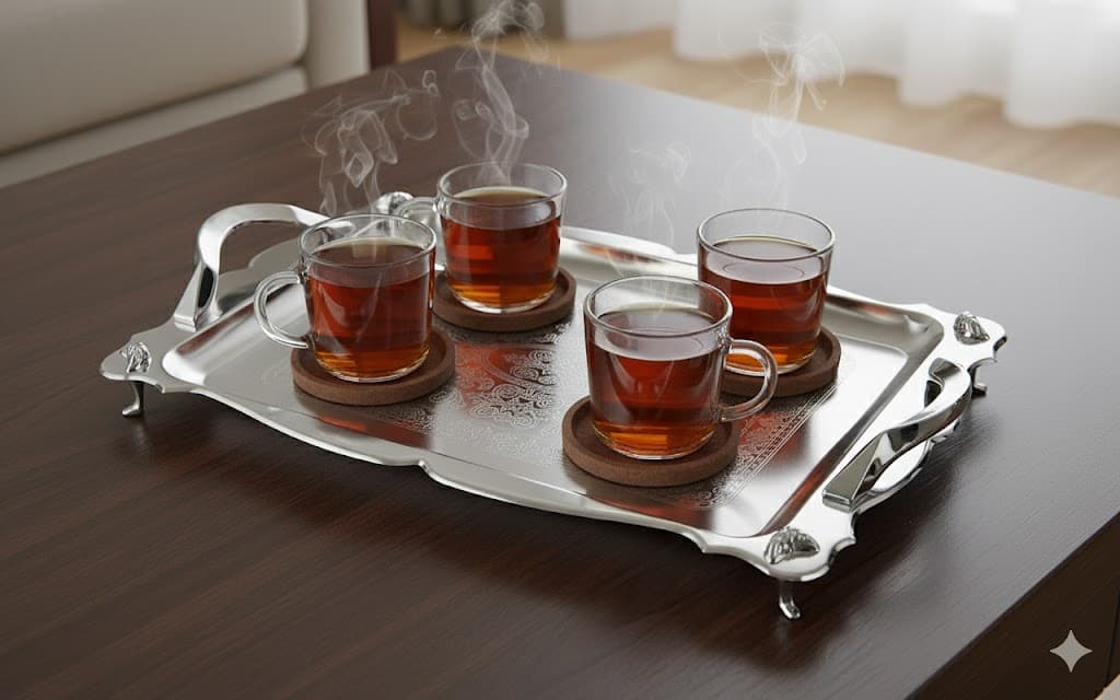 سینی استیل گلدار پایه دار بزرگ نیوهوم کد: NH08-1214P — تصویر ۳