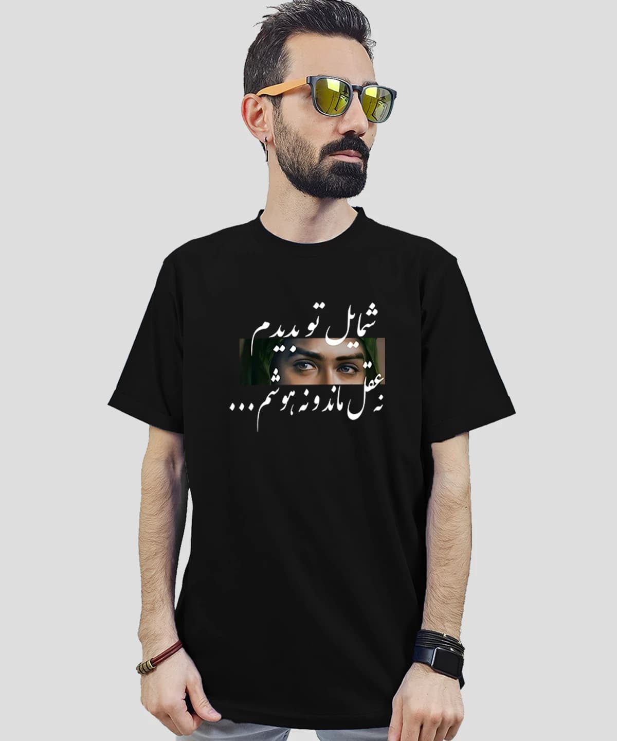 تیشرت مردانه و زنانه مذهبی طرح شمایل تو بدیدم نه عقل ماند و نه هوشم — تصویر ۲