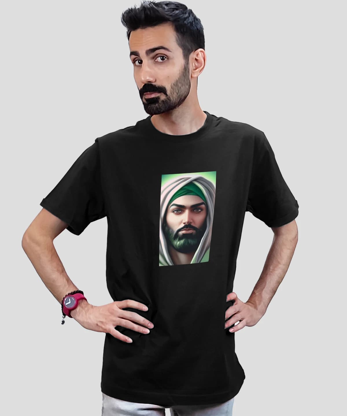 تیشرت مردانه و زنانه مذهبی طرح چهره امام حسین کد 448 — تصویر ۳